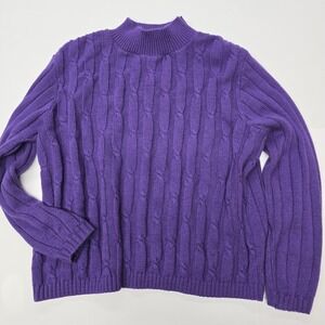 Vintage Cascade Classics Purple Cable Knit Mock Neck Acrylic Sweater Women Large